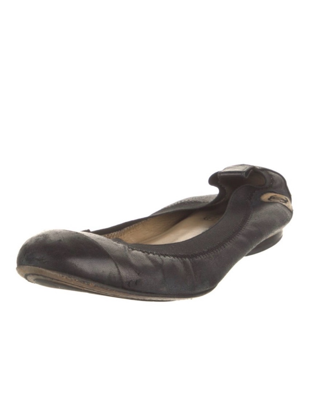 CHANEL Black Leather Cap-Toe Ballet Flats // size 7